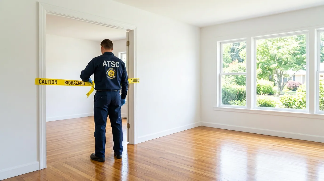 Certified biohazard cleanup crew performing Decomposition Cleanup in Gilford